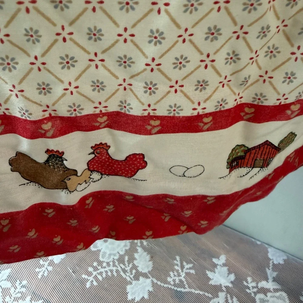 Vintage‎ Farmhouse Chicken Print Apron Womens OS Cream Red Handmade Cottagecore